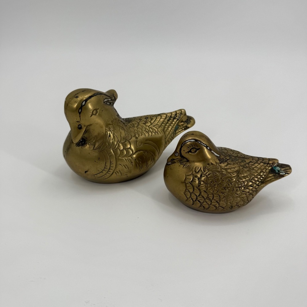 Vintage Brass Mid Century Pair Figurines Quail Partridge Mandarin Duck Pair - Picture 1 of 10